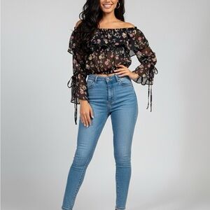 Elegant Black Floral Off-Shoulder Women's Top